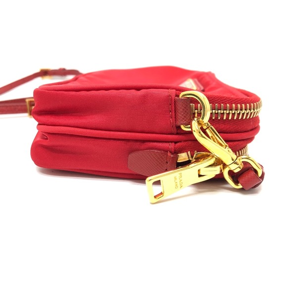 PRADA triangle logo triangle logo plate Crossbody Pochette Shoulder Bag Red - Picture 5 of 14